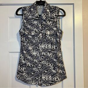 #87 BCBGMAXAZRIA SLEEVELESS BLUE SNAKE PRINT TOP MEDIUM